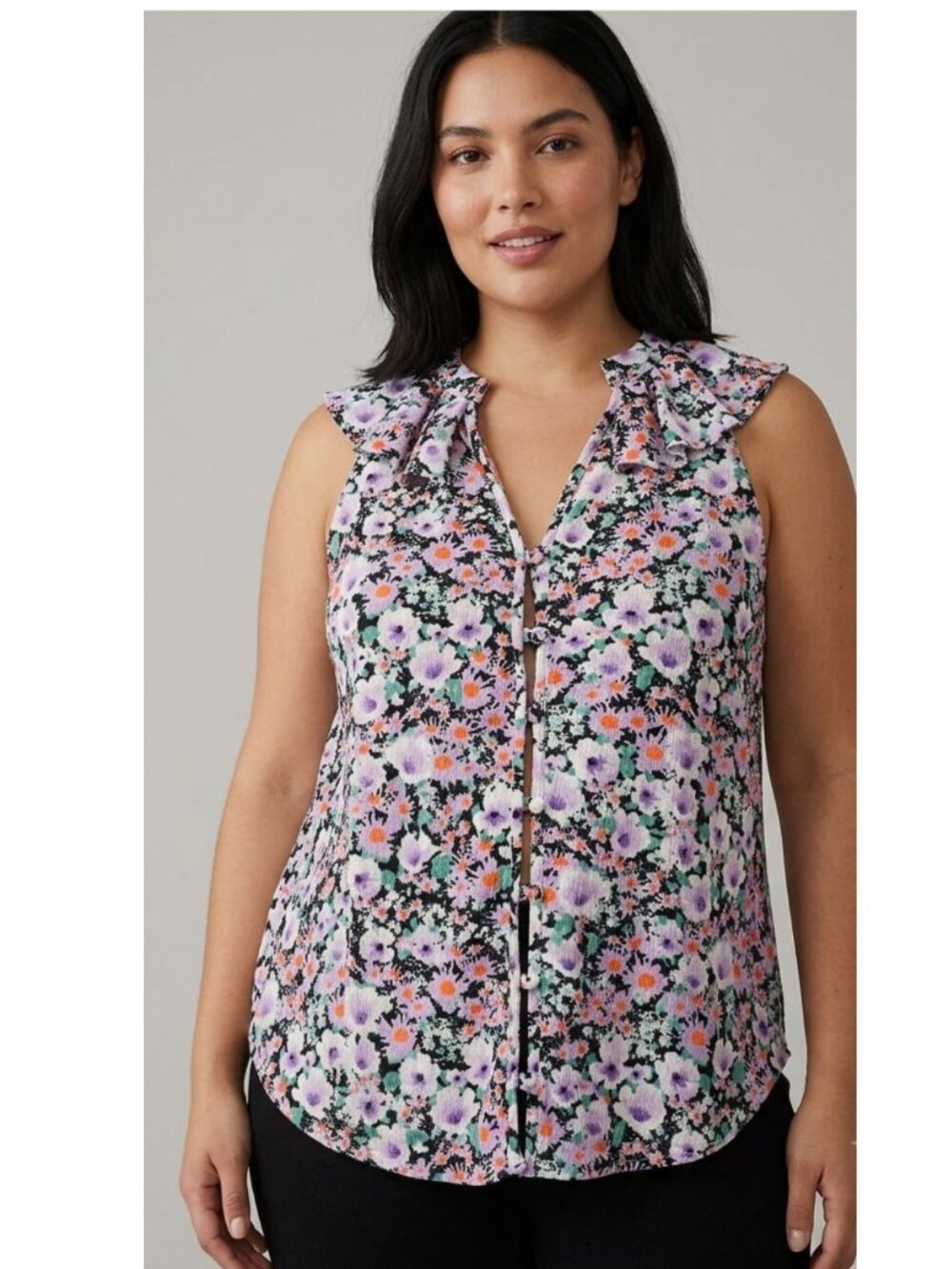 ANTHROPOLOGIE Chalmers Lavender Floral Ruffle Halter Button Front Top Women L